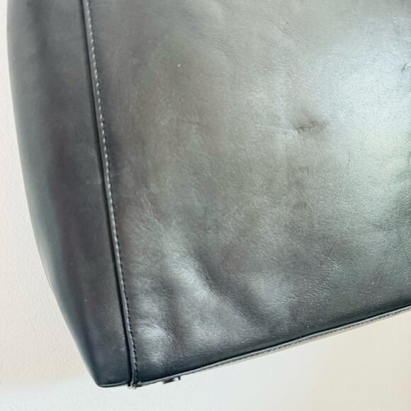 COLE HAAN Black Leather Warner Briefcase Travel Bag Zipper Pocket Laptop Case - Picture 6 of 16